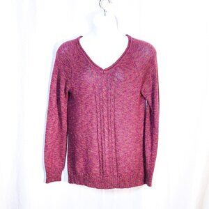 Debbie Morgan Size L Purple long sleeve cable knit V-neck sweater